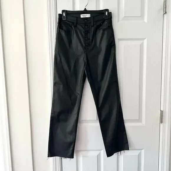 Abercrombie & Fitch Black Coated The Ankle Straight Ultra High Rise Jeans 28/6R - Picture 2 of 13